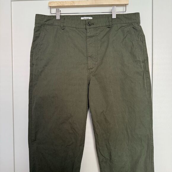 COS Pants Womens Sz 14 Army Green High Rise Tapered Straight Leg Utility Cotton - Picture 2 of 14